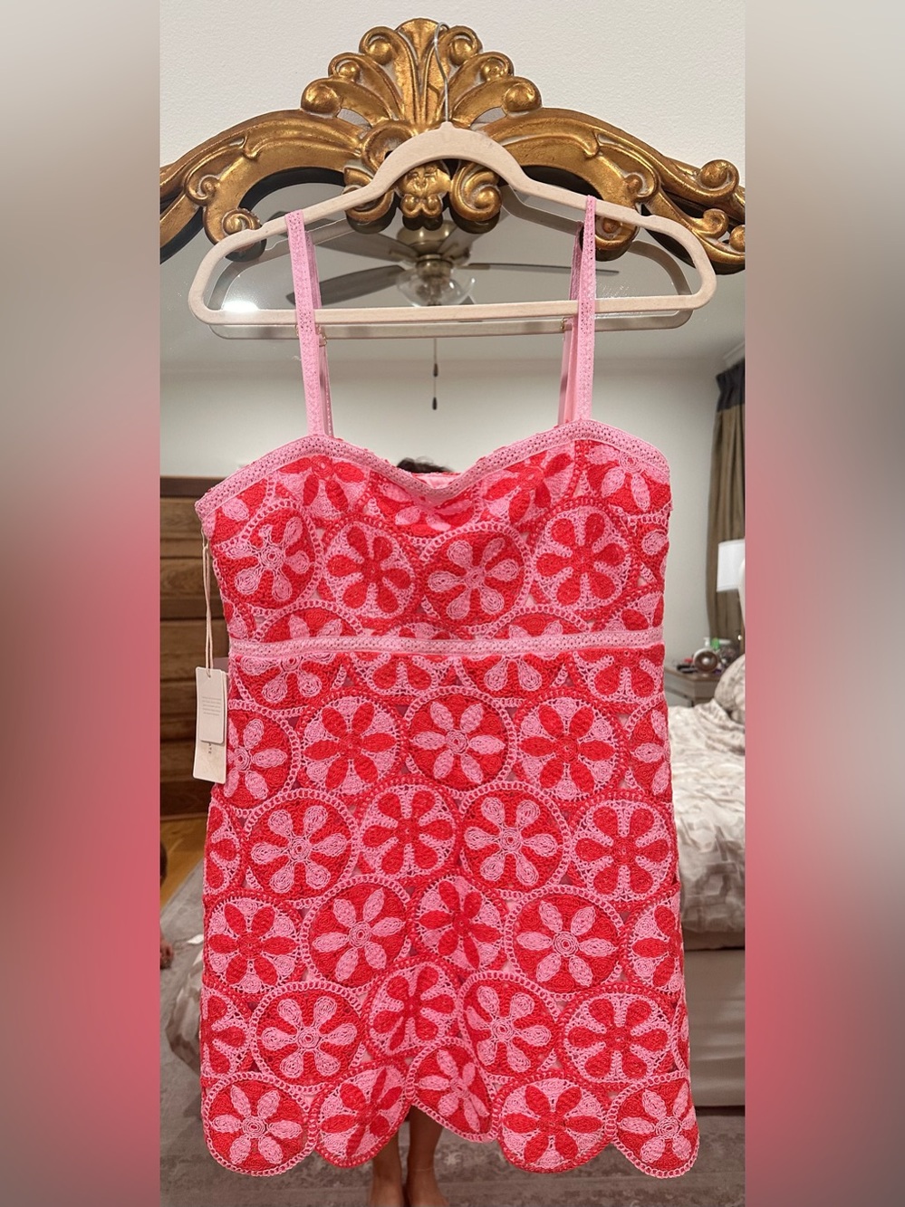 ALTAR’D STATE Pink Floral Crochet One-Piece Dress XL